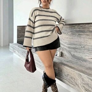 Striped Black and Cream Sweater Size 1X NWOT